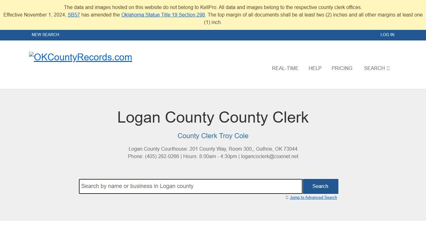 Logan County OKCountyRecords.com County Clerk Public Land Records for Oklahoma