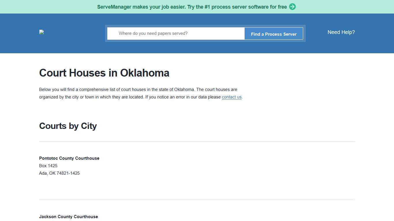 Oklahoma Court Houses - ServeNow.com