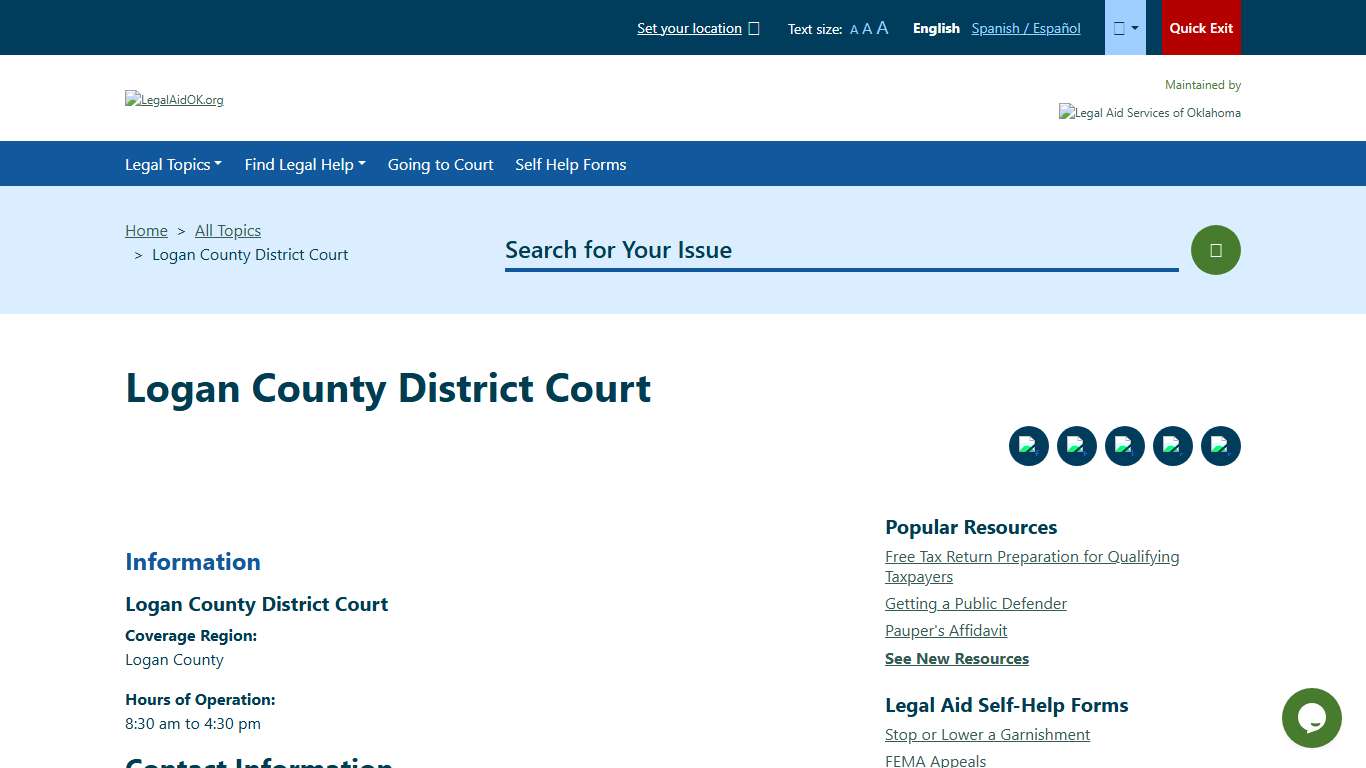 Logan County District Court Welcome to Legal Aid Services of Oklahoma's guide to free legal help in Oklahoma.