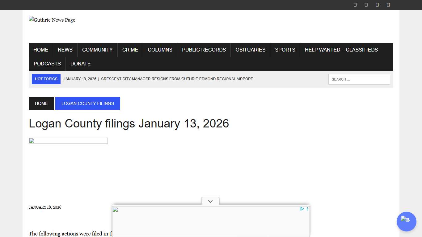 Logan County filings January 13, 2026 – Guthrie News Page