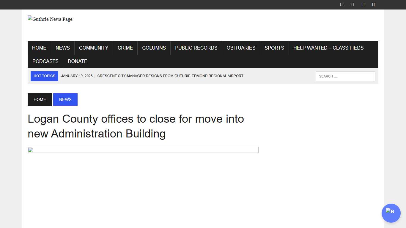 Logan County offices to close for move into new Administration Building – Guthrie News Page